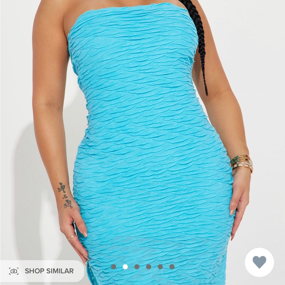 Blue Textured Midi Fashion Nova Dress - Picture 2 of 5